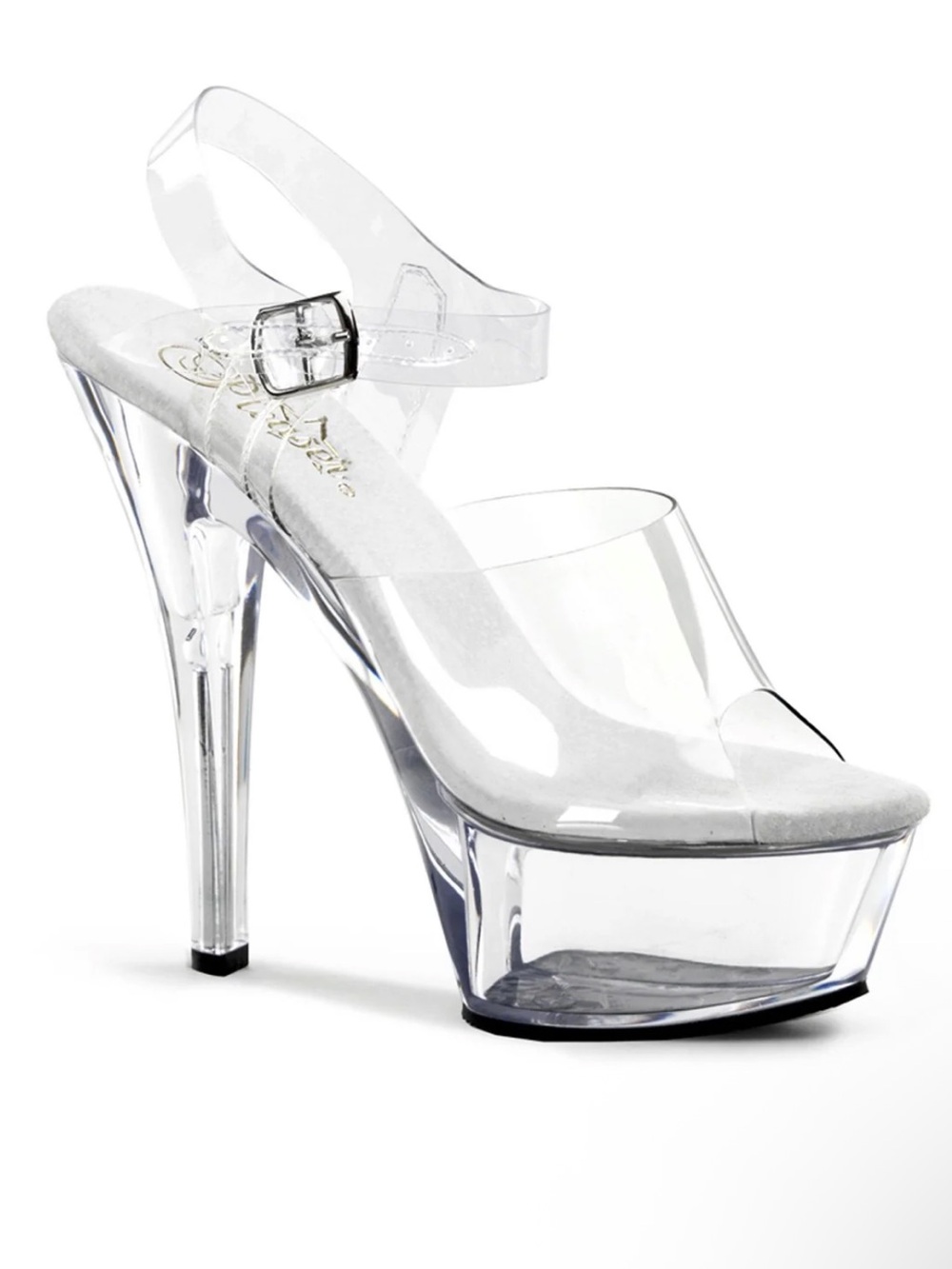 Pleaser Kiss 208 Ankle Strap Clear Platform Sandals 6” Heel Clear Shoes